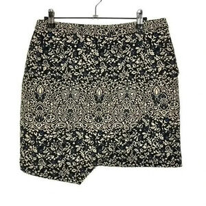 H&M Black & Beige Floral Faux Wrap Woven Mini Skirt 10